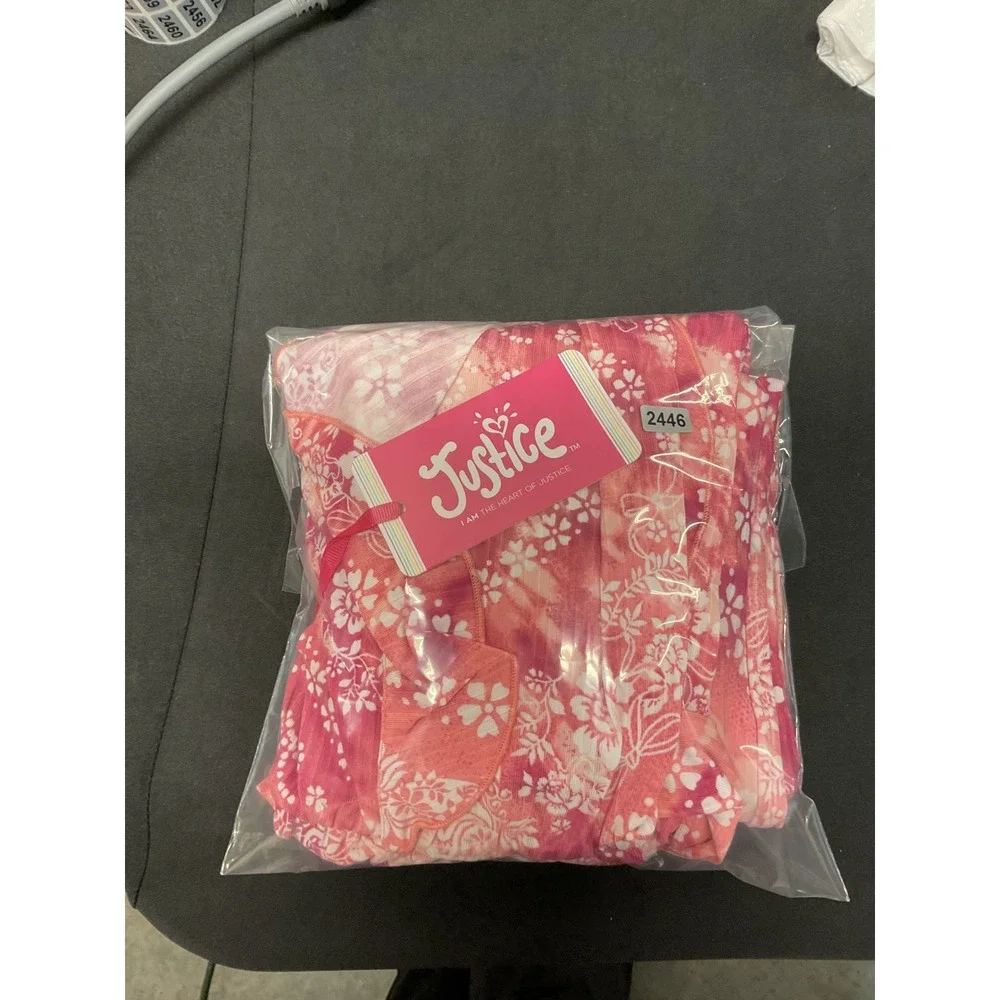 Justice Girls Jumpsuit Pink Floral Ruffle Belted Pockets XL 16/18